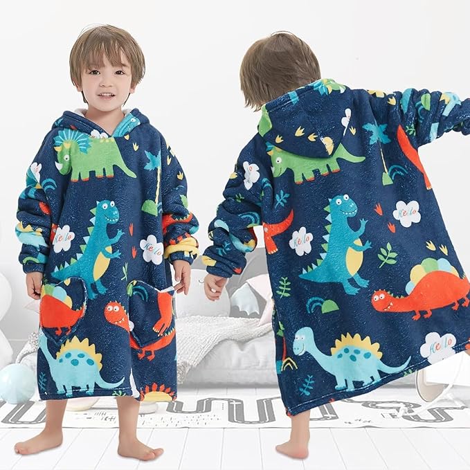 Fiosnow Dinosaur Blanket Hoodies for Kids Toddler 2-6YR Oversize Wearable Blanket Hoodies for Boys Girls