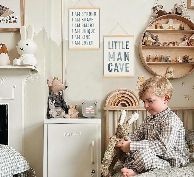 ULEGIE Boy Nursery Decor Posters Framed with Wood Hanger, Little Man Cave Sign for Boys Kids, Boys Room Decor, Toddler Room Decor, Art Prints for Nursery Playroom Bedroom, 2 Pack 12 x 16 Inches-Blue
