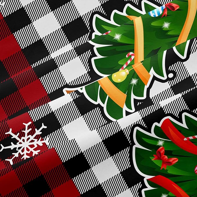 Christmas Duvet Cover Twin Size Black White Gingham Bedding Set Kids Boys Girls Red Plaid Grid Christmas Tree Gingerbread Man Comforter Cover 2 Pcs with Zipper Closure (No Comforter)