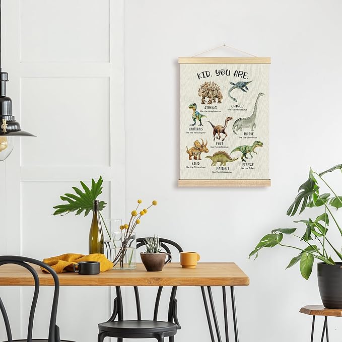 BCUANGD Dinosaur Dino Wall Decor - Inspirational Baby Toddler Boys Room Wall Art Poster Hanger with Wood Frames, Kids Mental Health Wall Hanging Canvas Decor for Home Kids Room Bedroom, 12x16 Inches