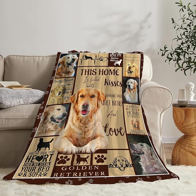 Jerkboo Golden Retriever 80"x60" Soft Warm Flannel Throw Blanket for Home, Camping, Travel