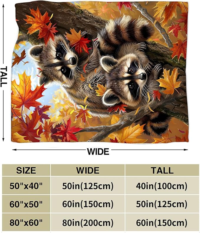 Raccoon Blanket Funny Raccoons Gifts for Girls Boys Woman Kids Raccoon Lover Maple Leaf Throw Blankets Soft Blanket Warm Fleece Flannel Plush Blankets for Bed Sofa Couch 40"x50"