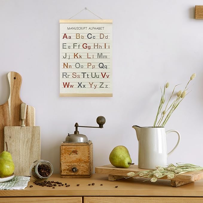 TLESKE Boho Alphabet ABC Chart Poster Hanger Frame, Homeschool Hanging Wall Art Decor for Toddlers Kids Classroom Nursery Playroom, Preschool Prek Learning Educational Prints Picture, 12x16