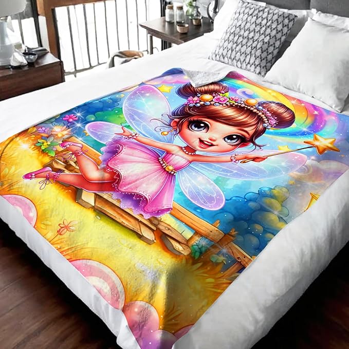 Girls Fairy Throw Blankets, Fairy Blanket Gift for Kids Teens 50x60 Inches Lightweight Warm Cute Decor Throw for Sofa Couch Living Room Bed