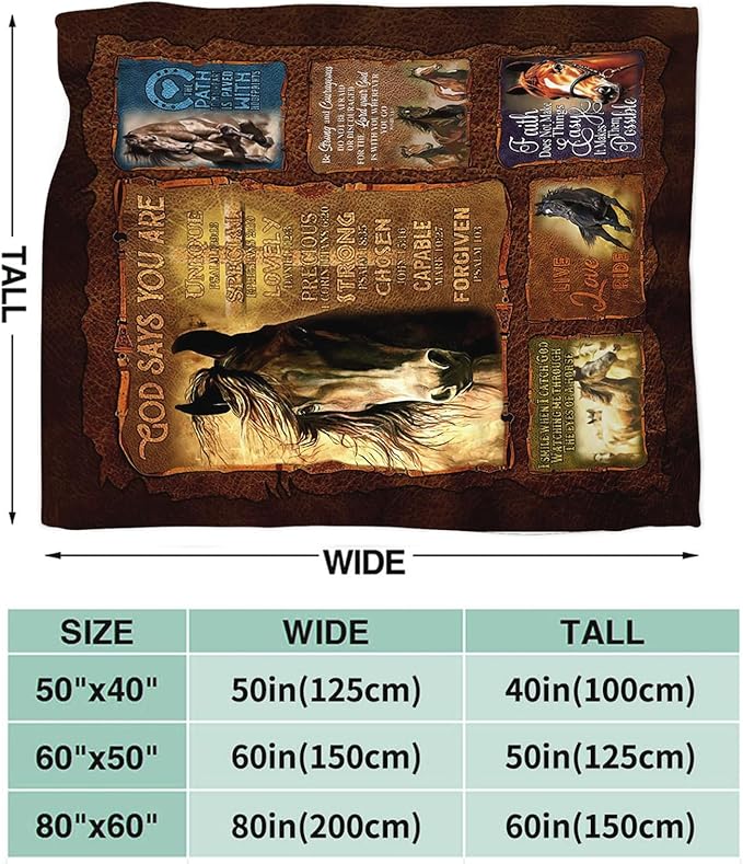 Tijuboni Horse Throw Blanket Christian Religious Gifts for Girls Boys Women Men Kids Adults Soft Flannel Fleece Blanket for Couch Sofa Bed Home Decor 40"x50"