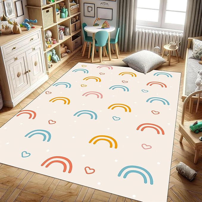 Children's Rainbow Carpet - Soft, Washable, Anti-Slip - 4x6ft