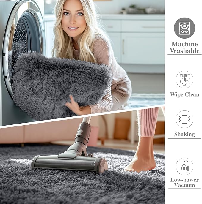 OLANLY 5x7 Machine Washable Large Area Rugs for Living Room, Bedroom, Soft Fluffy Shaggy Bedside Rug, Indoor Floor Carpet for Kids Girls and Boys, Dorms, Nursery, Home Decor Aesthetic, Grey