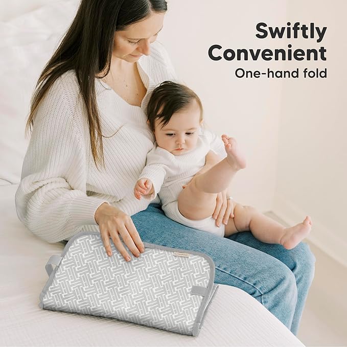 KeaBabies Portable Diaper Changing Pad, Easy Wipe Clean - Foldable Waterproof Baby Changing Mat for Diaper Bag, Compact, Lightweight, 25x13 Newborn, Infant, Baby Changer Travel Essential (Gray Mod)