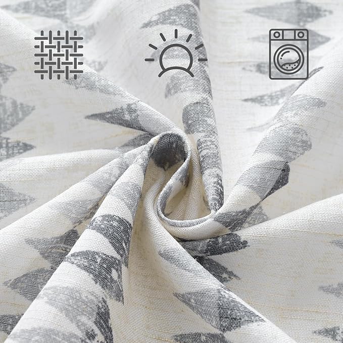 jinchan Linen Nursery Curtains for Living Room Boho Curtains for Bedroom Kids Room 63 Inches Long Geometric Printed Farmhouse Drapes Rod Pocket Window Treatment Curtain Set of 2 Panels Gray