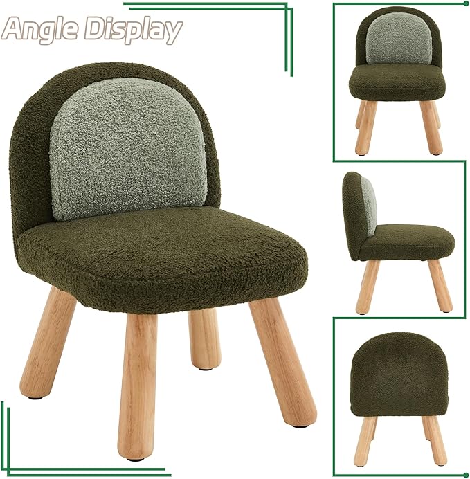Kid Chairs Sherpa Toddler Chairs Comfy Kids Desk Chair, Wood Toddler Couch Sofa, Soft Kid Reading Chair with Padded Back, Boy Girls Chair for Deskk, Desk Chair for Kids Bedroom/Playroom, Green