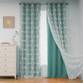 MYSKY HOME 90 Inches Long Teal Curtains for Living Room Nursery Curtains for Bedroom Double Layer Curtains White Pom Pom Sheer Curtains for Dining Room Grommet Room Darkening Window Panels W52 X L90