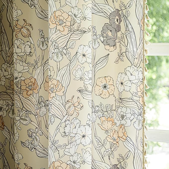 ENJOYBRIDAL Floral Curtains 63 Inches Long 2 Panels Set Bedroom Farmhouse Drapes Semi Sheer Rod Pocket Living Room Short Window Curtain Panels Boho Cottage Core Cute Vintage Rustic Window Treatments