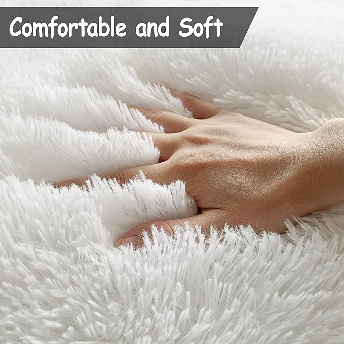 Fluffy White Area Rug for Living Room Bedroom Large Plush Area Rug 6x9 Shag Carpet for Kids Girls Boys Room, Soft White Fuzzy Rug for Nursery Playroom Dorm Bedside Home Decor Indoor