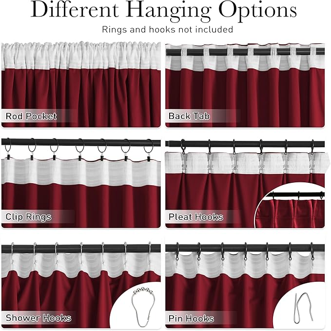 StangH Red Velvet Curtains 96 inches Long for Living Room, Christmas Decor Back Tab Thermal Insulated Privacy Protect Drapes for Bedroom Home Theater, W52 x L96, 2 Panels