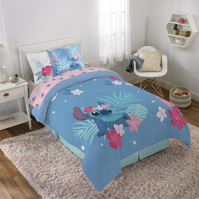 Jay Franco Disney Lilo & Stitch Paradise Dream 5 Piece Twin Bed Set - Includes Reversible Comforter & Sheet Set Bedding - Super Soft Fade Resistant Microfiber (Official Disney Product)