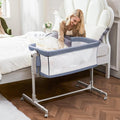 Baby Bassinet Bedside Sleeper 3-in-1, Easy Night Feeding with One-Side Fold & Rolling Wheels, Breathable Mesh, 6-Height Adjustable, Soft Mattress for Newborns
