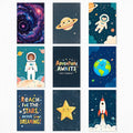 9 Pieces Outer Space Theme Nursery Canvas Wall Art, Charming Bear Astronaut Planets Rocket Poster for Kids Room, Baby Boys Playroom Bedroom Stars Cosmos Picture Print 12x16in Unframed