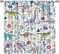 Dinosaur Curtains Cartoon Cool Funny Dino Tropical Plant Leaves Flowers Aesthetics Art Print for Kids Boys Bedroom Living Room Rod Pocket Decoration Window Drapes 2 Panels W36xL63in
