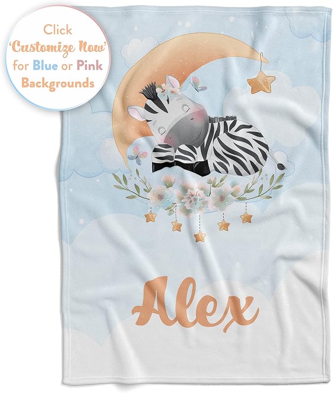 Personalized Baby Blankets with Name | Zebra Custom Baby Girl and Baby Boy Newborn Blanket | Unisex Warm Soft Sherpa Swaddle Blanket Minky | (Zebra, Sherpa 60"x80")