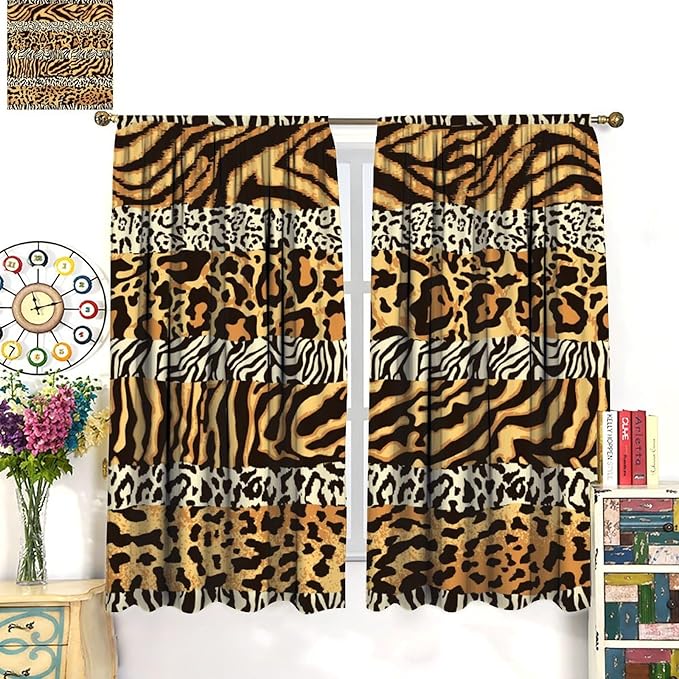 Leopard Print Blackout Curtains, Wild Animals Print African Tropical Skins Window Treatments for Bedroom Living Room 42" W X 45" L