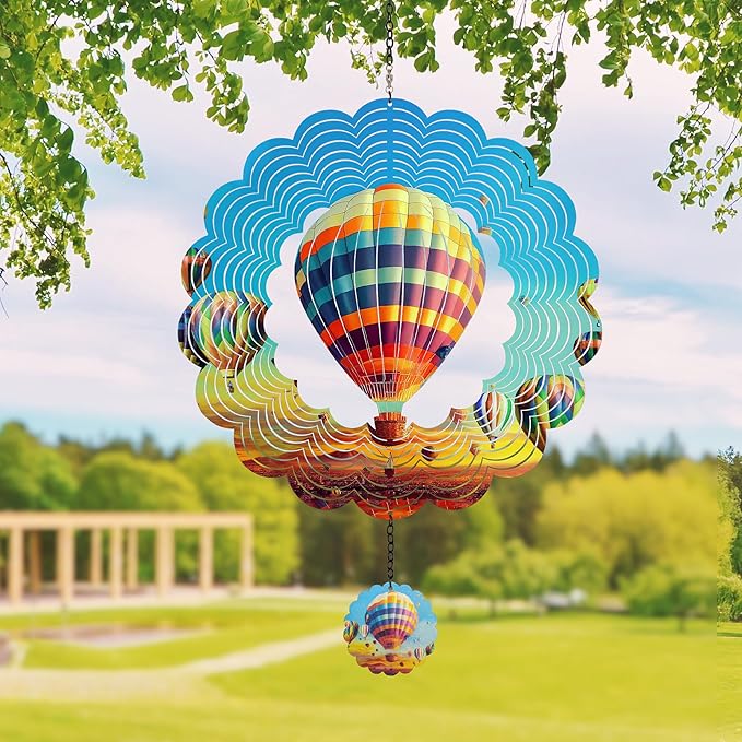 J-Fly Hanging Decor Outdoor,Outdoor Garden Decor,Wind Spinners Outdoor Colorful Hot Air Balloon Hanging Decor,Ornaments Kinetic Yard Art, for Women,Family,Friends