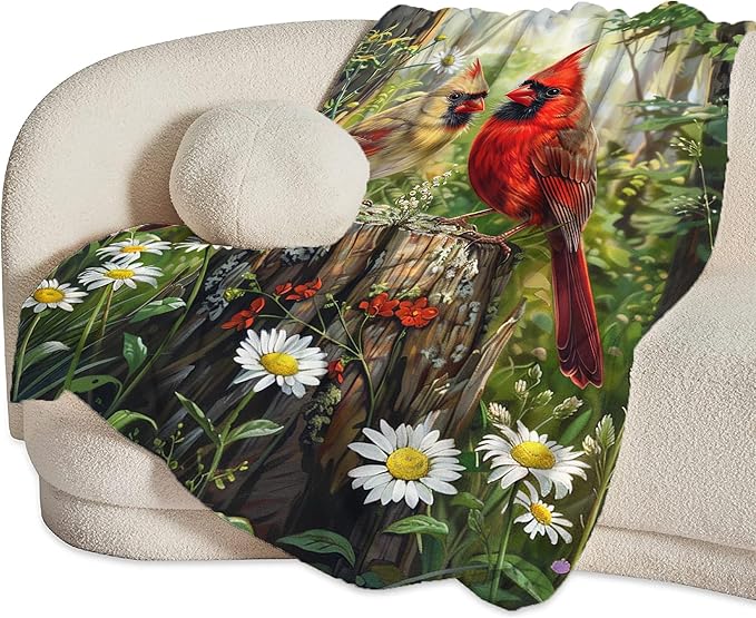 Cardinal Bird Throw Blanket - Soft Warm Cozy Fleece for Couch, Sofa, Bed - Bird Gifts and Decor for Girls, Boys, Women, Men, Kids, Adults - 80"x60"