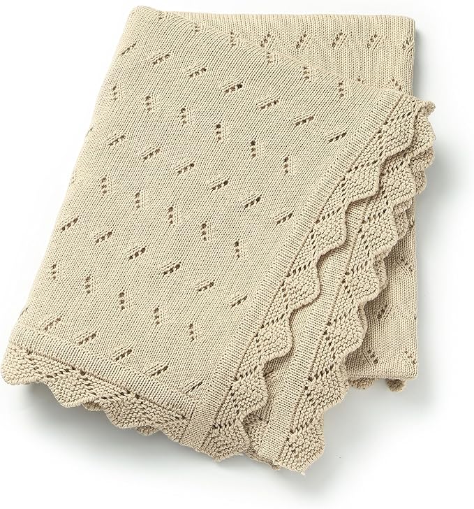 Baby Blanket 100% Cotton Knit Swaddle Soft Newborn Receiving Blanket Cozy for Boy/Girl Crib,Stroller Khaki 40x30in