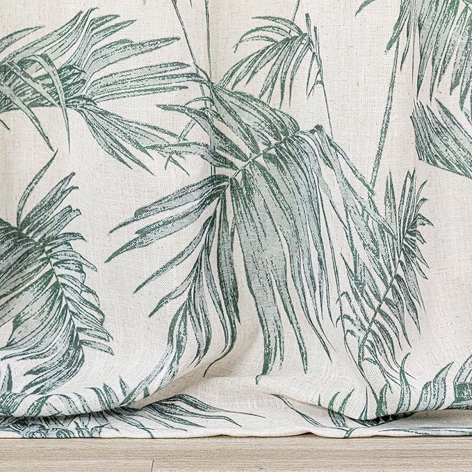 MYSKY HOME Linen Curtains for Living Room 84 inch Length 2 Panels Set Decor Semi Sheer Curtains Green Tropical Palm Leaves Plant Pattern Window Drapes for Bedroom Dining Room Patio, Green, 2 Pcs