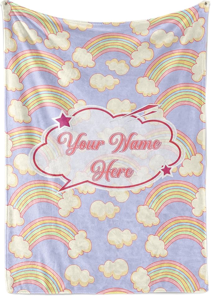 Rainbow Blanket for Girls | Kids Unicorn Gifts | Custom Plush Fuzzy Toddler | Customized Little Girl Throw Blankets | Baby Sofa Bed Birthday Gift| Fleece 60x80