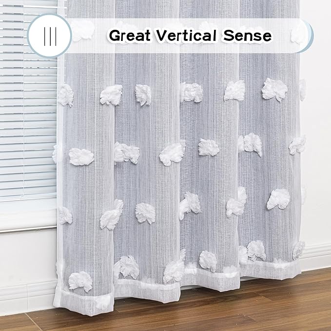 MYSKY HOME Dusty Blue Living Room Curtains 90 Inch Long Double Layer Blackout Curtains for Bedroom White Pom Pom Sheer Curtains for Kids Room Darkening Grommet Top Nursery Window Panels 52 x 90 in