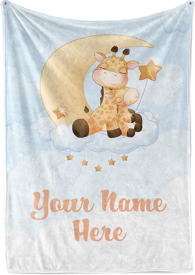 Personalized Baby Blankets with Name | Giraffe Custom Baby Girl and Baby Boy Newborn Blanket | Unisex Warm Soft Sherpa Swaddle Blanket Minky | (Giraffe, Sherpa 60"x80")