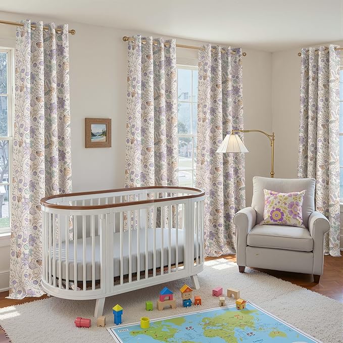 jinchan Nursery Curtains 95% Blackout Purple Floral Curtains for Girls Room, 84 Inch Length Farmhouse Drapes for Bedroom Living Room Darkening Window Treatment Grommet Top Set of 2 Panels