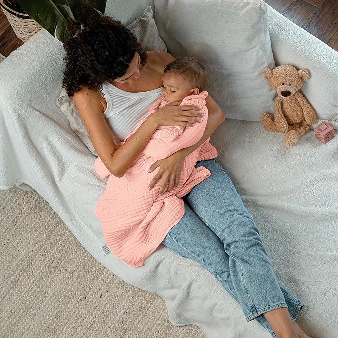 Comfy Cubs Muslin Baby Blanket - Soft, Lightweight, 6-Layer Cotton Swaddle Blankets for Newborns, Infants & Toddlers - 40" x 40" Large, Breathable & Versatile for Sleeping & Tummy Time - Lace Pink