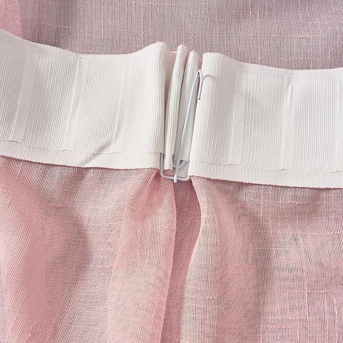 Blush Pink Sheer Curtains 90 Inches Long, Linen Look Textured Light Filtering Drapes for Girls Room Decor, Light Pink Transparent Window Treatments, Pinch Pleat Curtain with Hooks