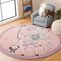 SAFAVIEH Carousel Kids Collection Area Rug - 5'3" Round, Blush Pink, Animal Design, Easy Care & Non-Shedding, Ideal for High Traffic Areas for Boys & Girls in Playroom, Nursery (CRK120U-5R)