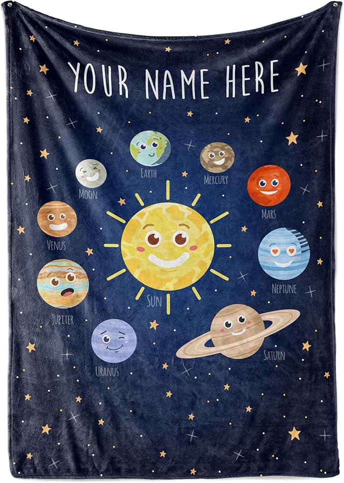 Custom Space Blanket for Kids | Warm Fleece Throw | Room Decor | Plush Flannel Toddler Blanket | Soft Cozy Star Galaxy | Personalized Baby Gift (Space V1, Sherpa - 50x60)