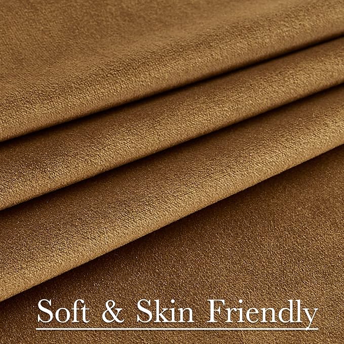 StangH Gold Brown Velvet Curtains 96 inches Long for Living Room, Luxury Back Tab Heavy Blackout Thermal Insulated Privacy Window Drapes for Bedroom/Sliding Door/Hall, W52 x L96, 2 Panels