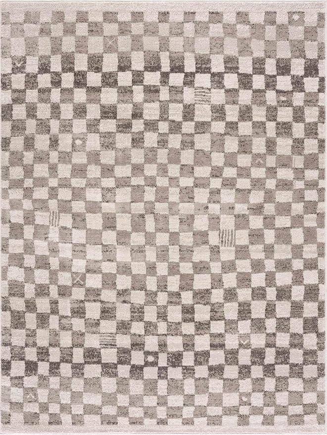 Hauteloom Pertek Modern Checkered Area Rug - Modern Geometric Carpet for Living Room, Kids Room, Nursery - Bohemian Boho Carpet - Brown, Beige, Cream - 2' x 3'
