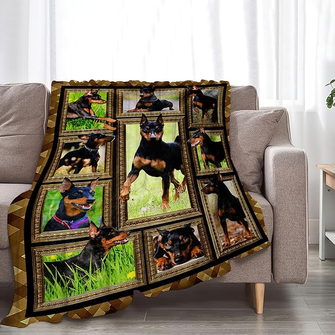 Cute Doberman Blanket for Girls Boys Doberman Pinscher Dog Throw Blankets Soft Cozy Warm Fuzzy Fleece Funny Puppy Bedding Flannel Throws Stuffed Animal Gifts for Kids Men Women Bedroom Decor 50"x40"