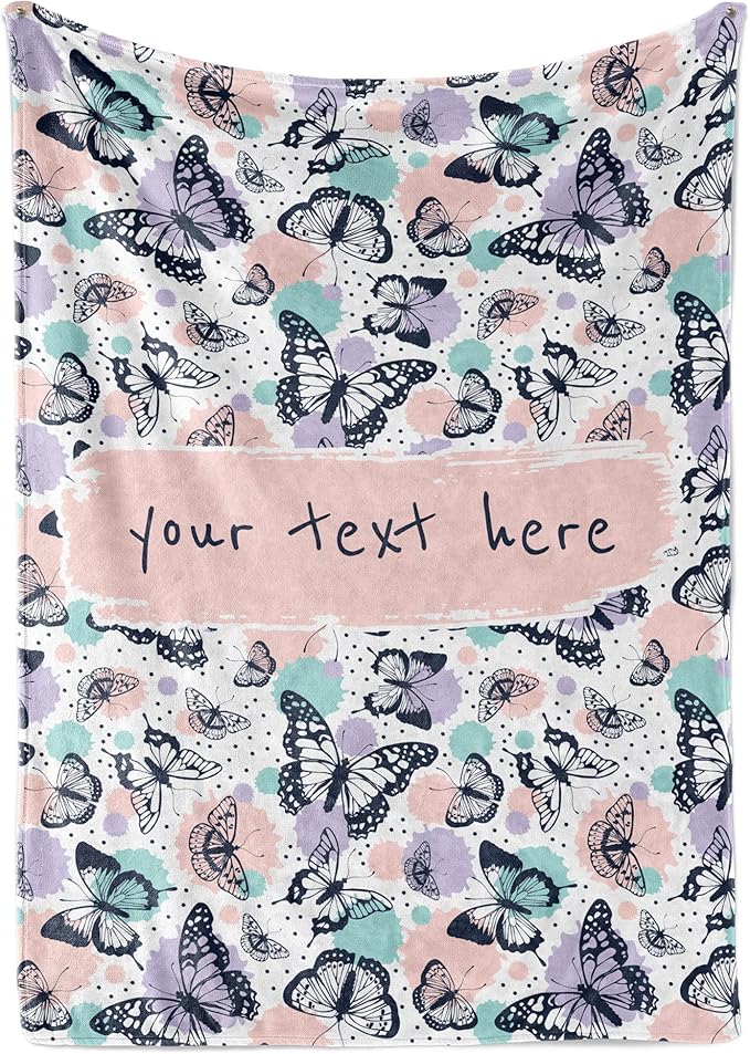 Butterfly Blanket | Custom Baby Girl Stuff Soft Customized Throw Blankets for Girls Monogrammed Name Plush Gifts Newborn Toddler or Kids, 50''x60'' Sherpa