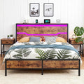Queen Bed Frame with LED Lights & Charging Station, Bed Frame Queen Size with Headboard,13" Under Bed Storage, Noise-Free Heavy Duty Metal Support, Modern Brown
