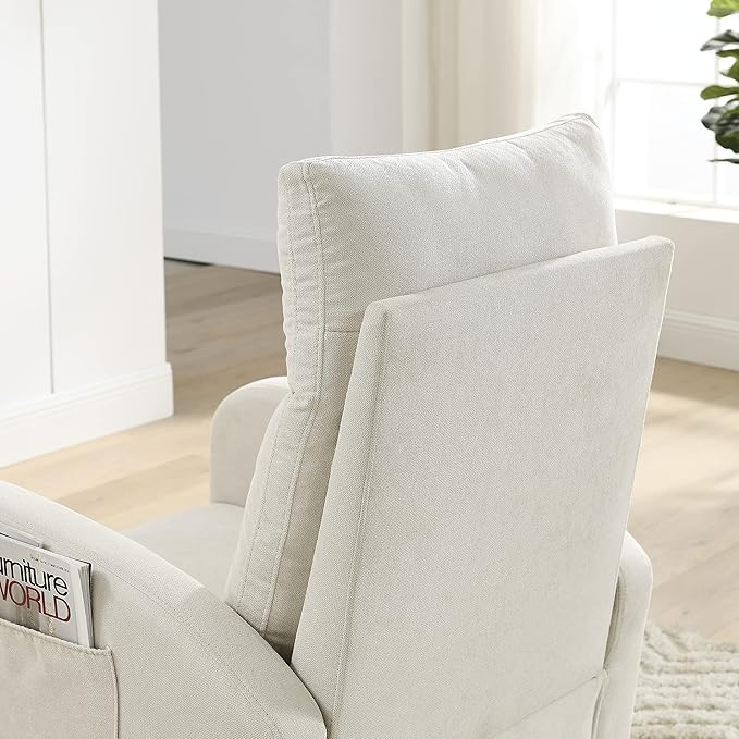 Dolonm Nursery Rocking Chair for Living Room, Upholstered Mid-Century Modern Nursery Rocking Armchair Tall Back Accent Glider Rocker, Beige