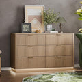 Fluted Dresser for Bedroom with 6 Drawers, 54" Wide Modern Chest of Drawers with Lighting, Wooden Dresser TV Stand with Curved Edges, Closet Organizer for Living Room, Hallway,Natural