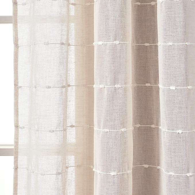 Lush Decor Farmhouse Textured Grommet Sheer Window Curtain Panel Pair, 38"W x 108"L, Beige