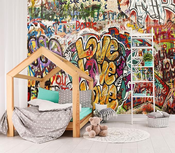 XMPMBM-Graffiti Art backsplash Large Decorative Wallpaper Colorful Alphabet Bedroom Bathroom Wall Mural- W 88" X H 59"（36 Square Foot）