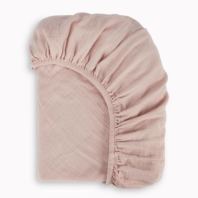 Bioweaves Organic Cotton Muslin Bassinet Sheet, GOTS Certified Extra Soft Fitted Sheet, Universal Fit for Oval Baby Bassinet Mattresses, 33" x 17", 4 Inch Pocket, Dusty Pink