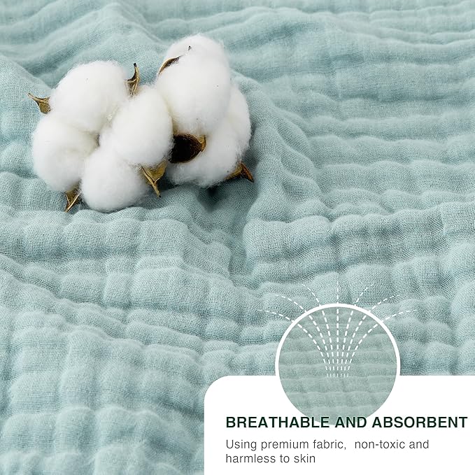Love's cabin 6 Layer 100% Cotton Muslin Blanket, 60"x80" Twin Muslin Blanket for Couch Bed, Lightweight and Breathable Cotton Gauze for Adult, Cyan
