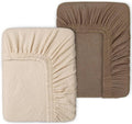 2 Pack Muslin Fitted Crib Sheets for Baby Girls & Boys-Neutral Breathable Crib Mattress Protector for Standard Crib Mattress(28"x 52")-Soft No Slip Cotton Bedding-Taupe Brown & Light Beige