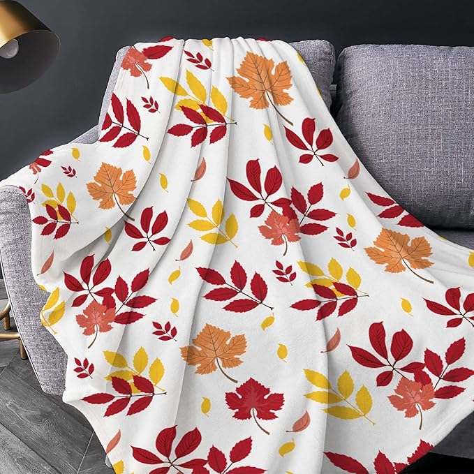 Thuswarm Autumn Colorful Pecan Leaf Flannel Blanket for Autumn Winter Gifts Warm Cozy Soft Funny Print Throw for Bed Couch Sofa 50”×40” Small for Kid