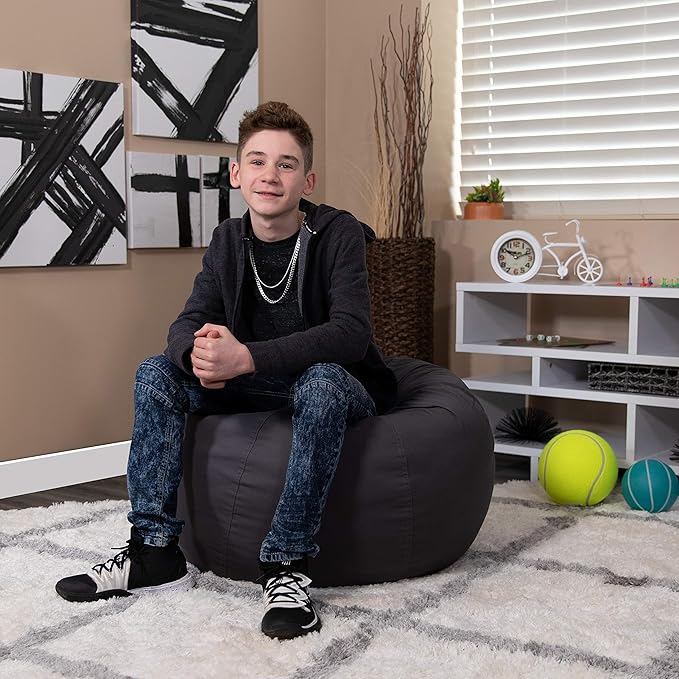 EMMA + OLIVER Small Solid Gray Bean Bag Chair for Kids and Teens